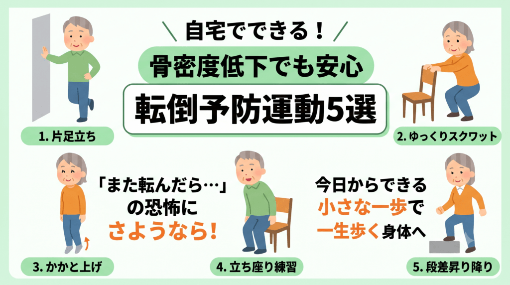 骨密度低下でも安心、転倒予防運動