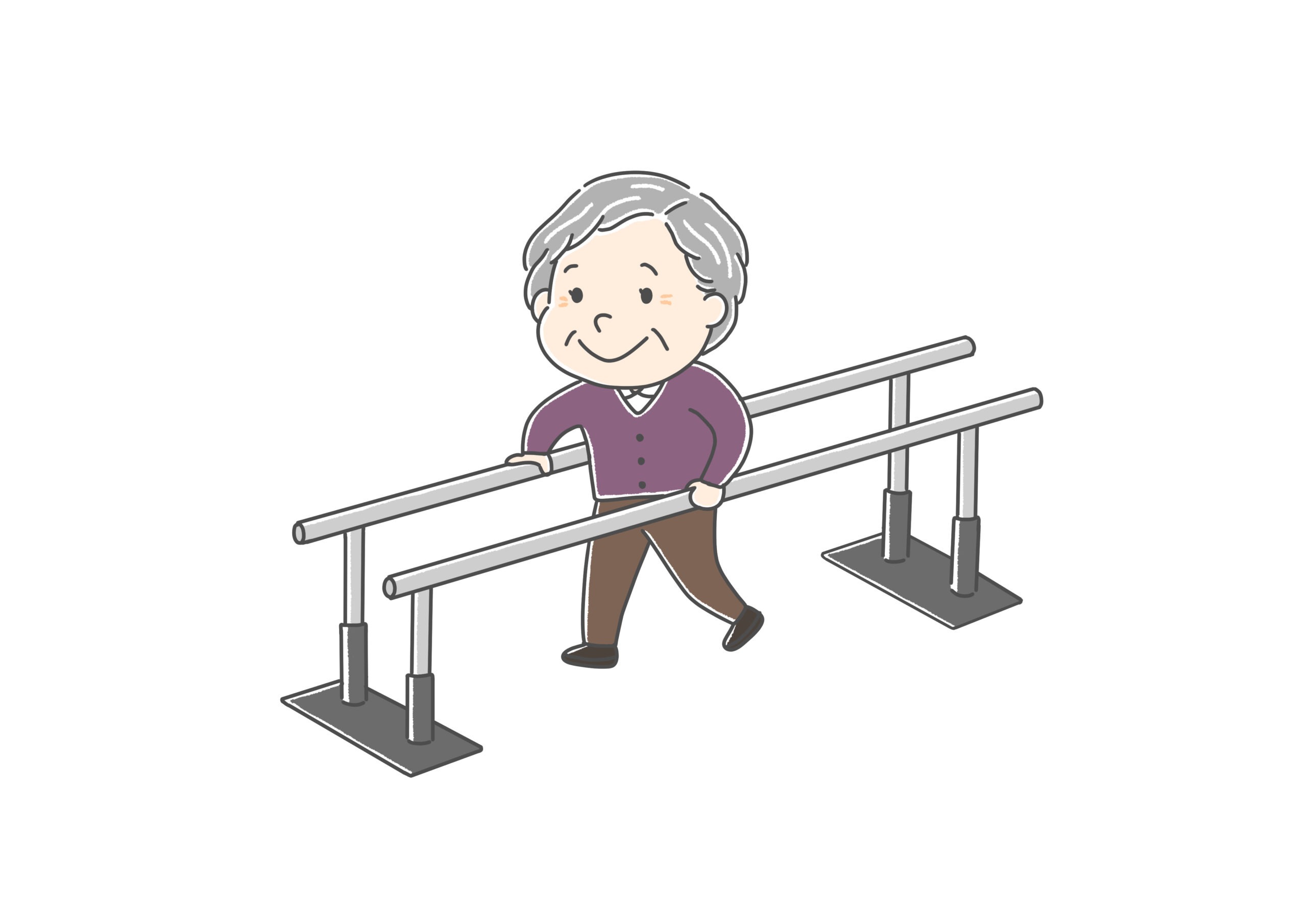 平行棒でリハビリする人のイラスト