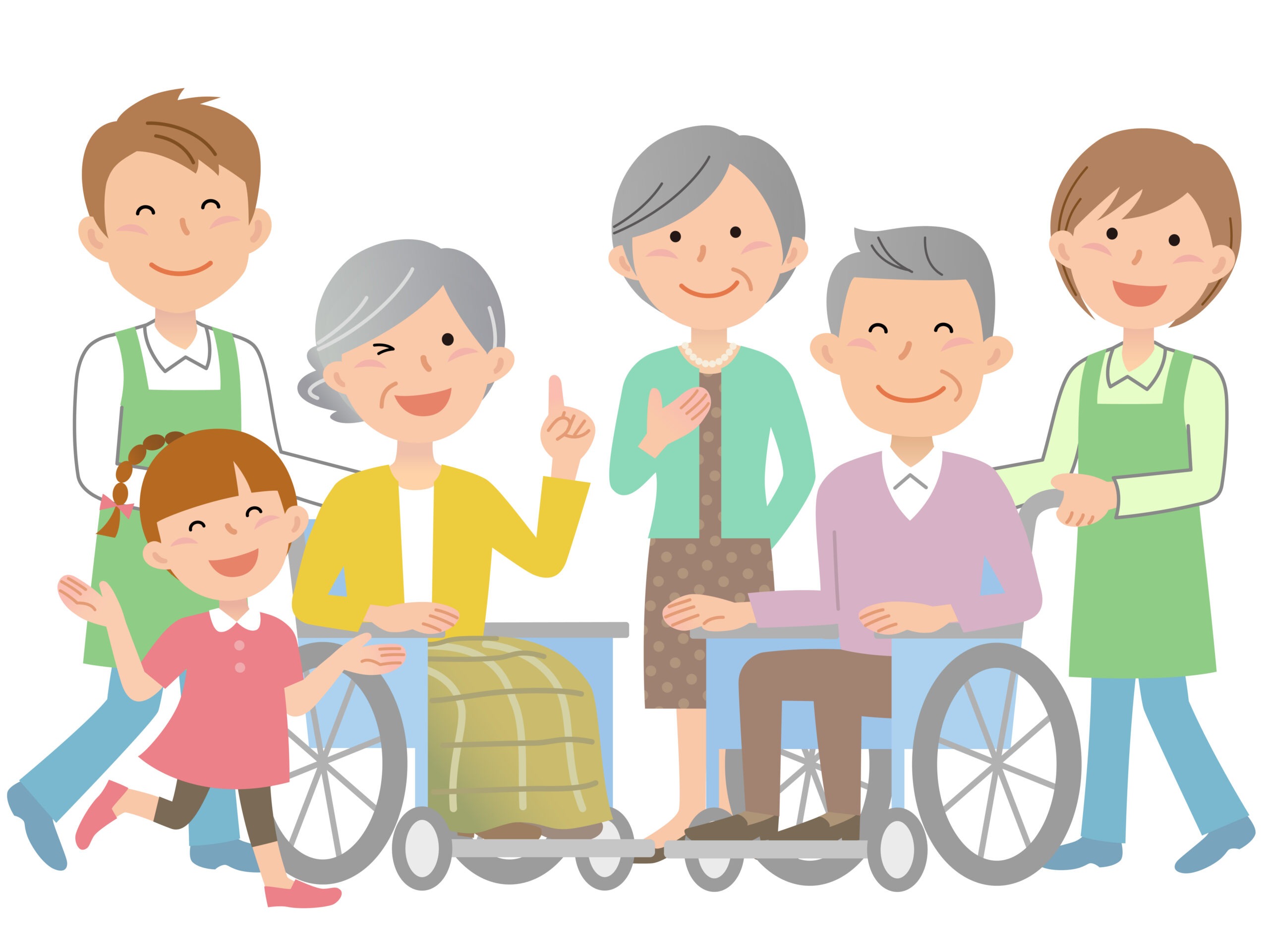 家族とデイスタッフのイラスト